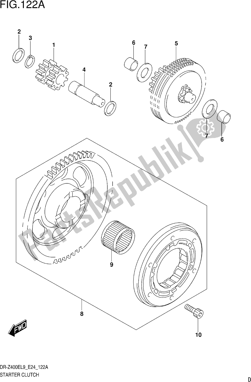 All parts for the Fig. 122a Starter Clutch of the Suzuki DR-Z 400E 2019