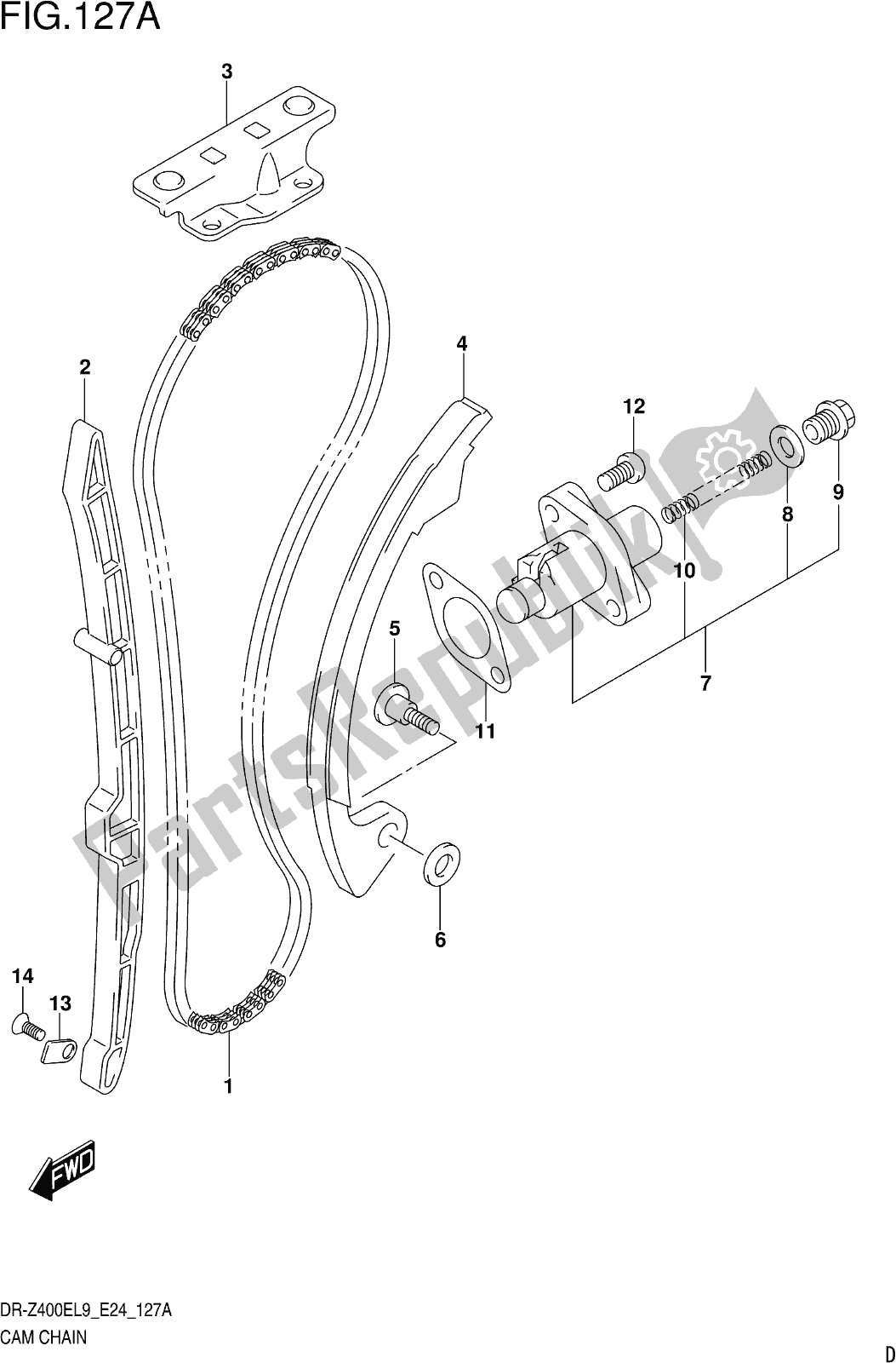 All parts for the Fig. 127a Cam Chain of the Suzuki DR-Z 400E 2019