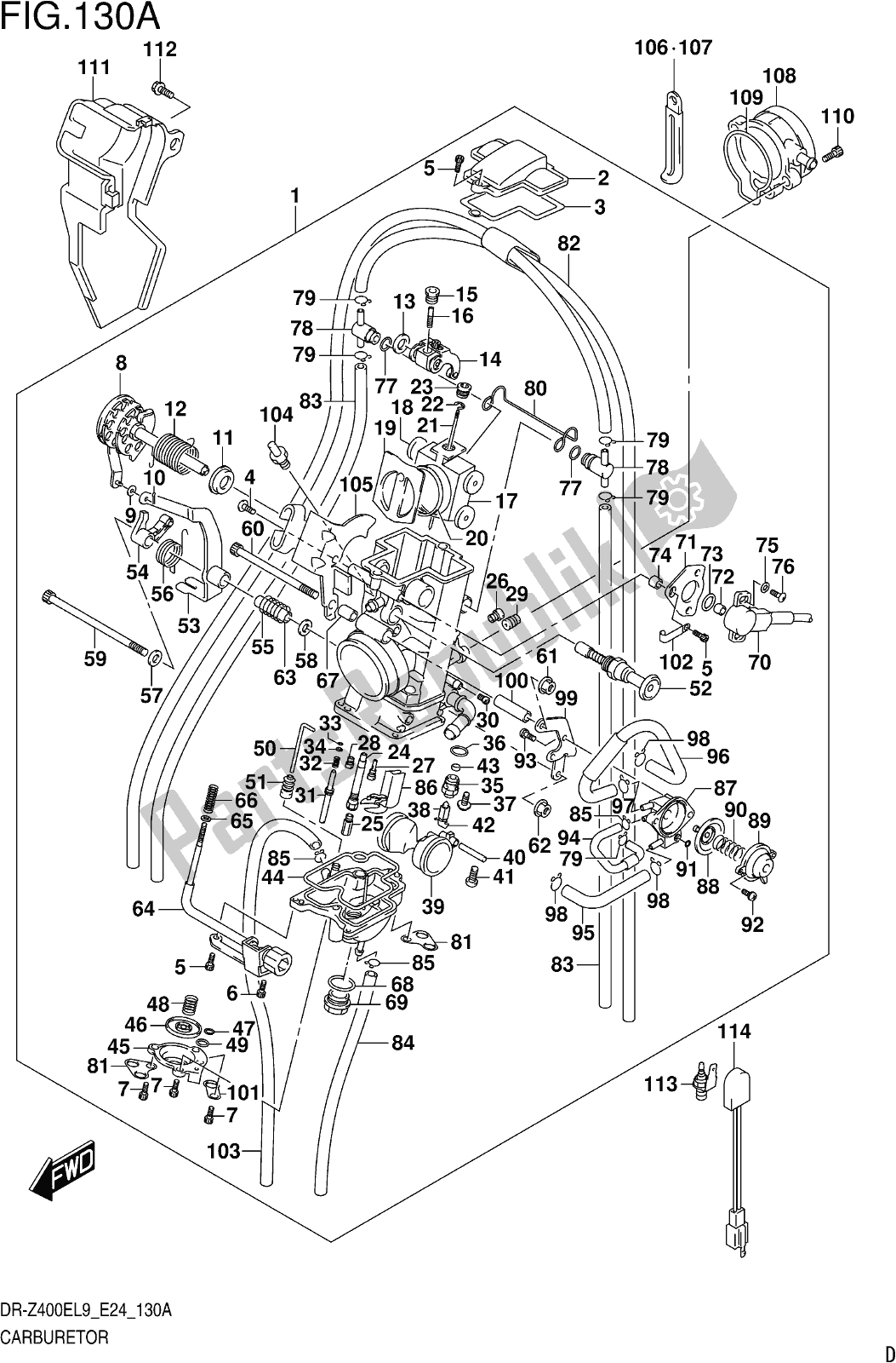 Wszystkie części do Fig. 130a Carburetor Suzuki DR-Z 400E 2019