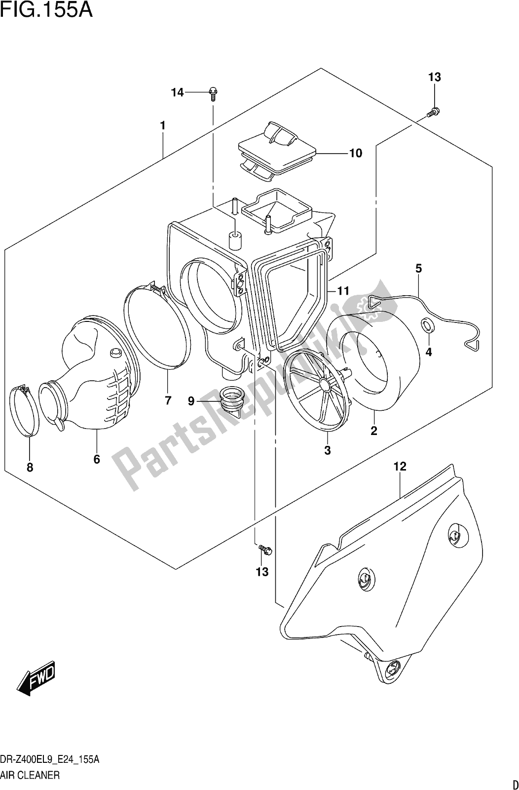 All parts for the Fig. 155a Air Cleaner of the Suzuki DR-Z 400E 2019