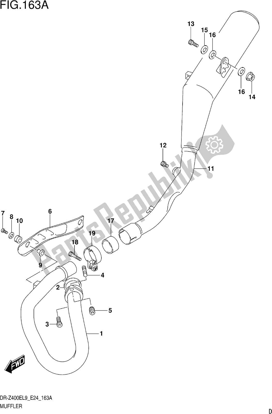 All parts for the Fig. 163a Muffler of the Suzuki DR-Z 400E 2019