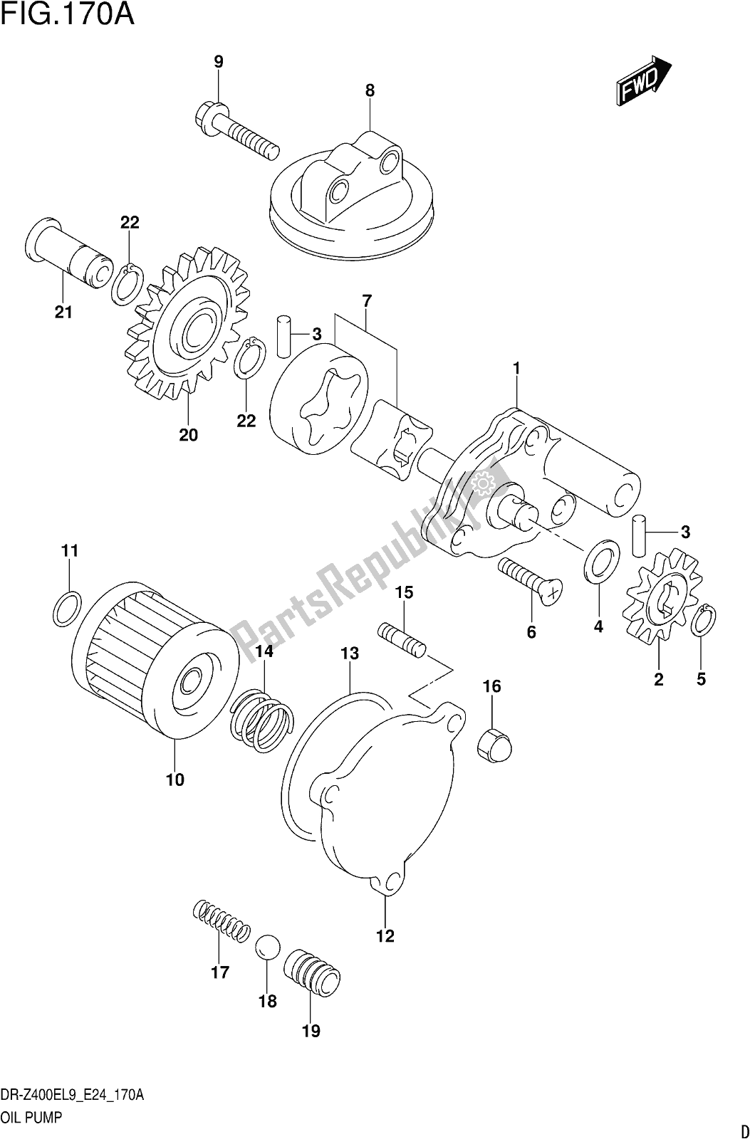 All parts for the Fig. 170a Oil Pump of the Suzuki DR-Z 400E 2019