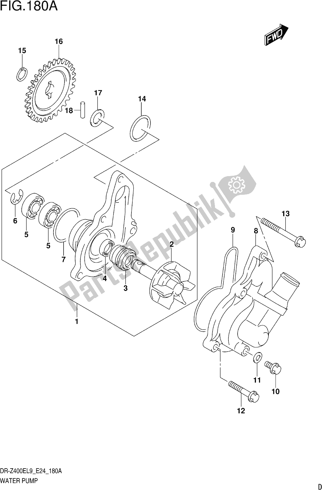 Todas as partes de Fig. 180a Water Pump do Suzuki DR-Z 400E 2019