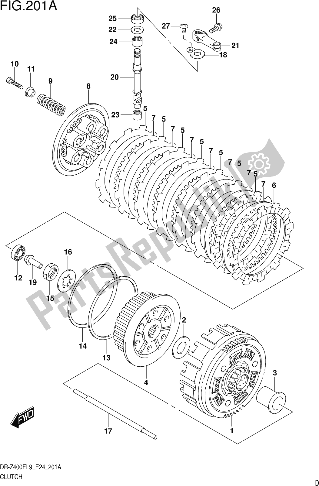 All parts for the Fig. 201a Clutch of the Suzuki DR-Z 400E 2019