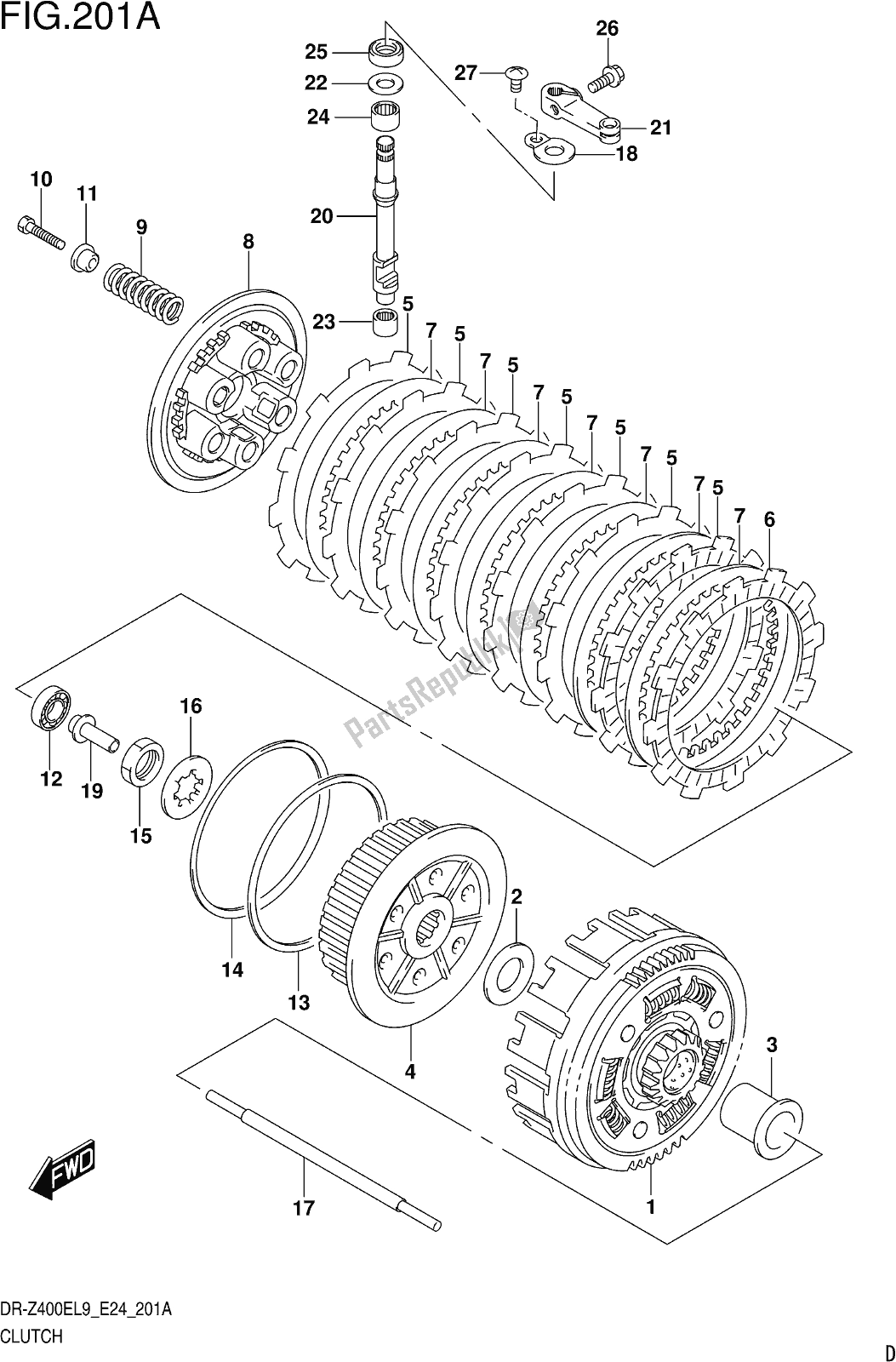 Alle onderdelen voor de Fig. 201a Clutch van de Suzuki DR-Z 400E 2019