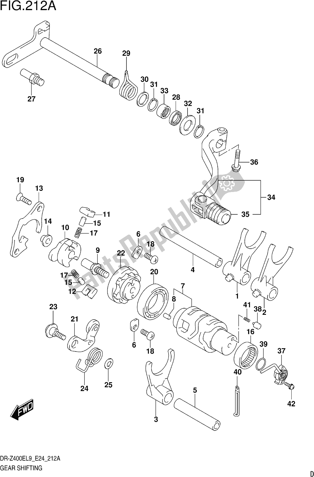 Alle onderdelen voor de Fig. 212a Gear Shifting van de Suzuki DR-Z 400E 2019