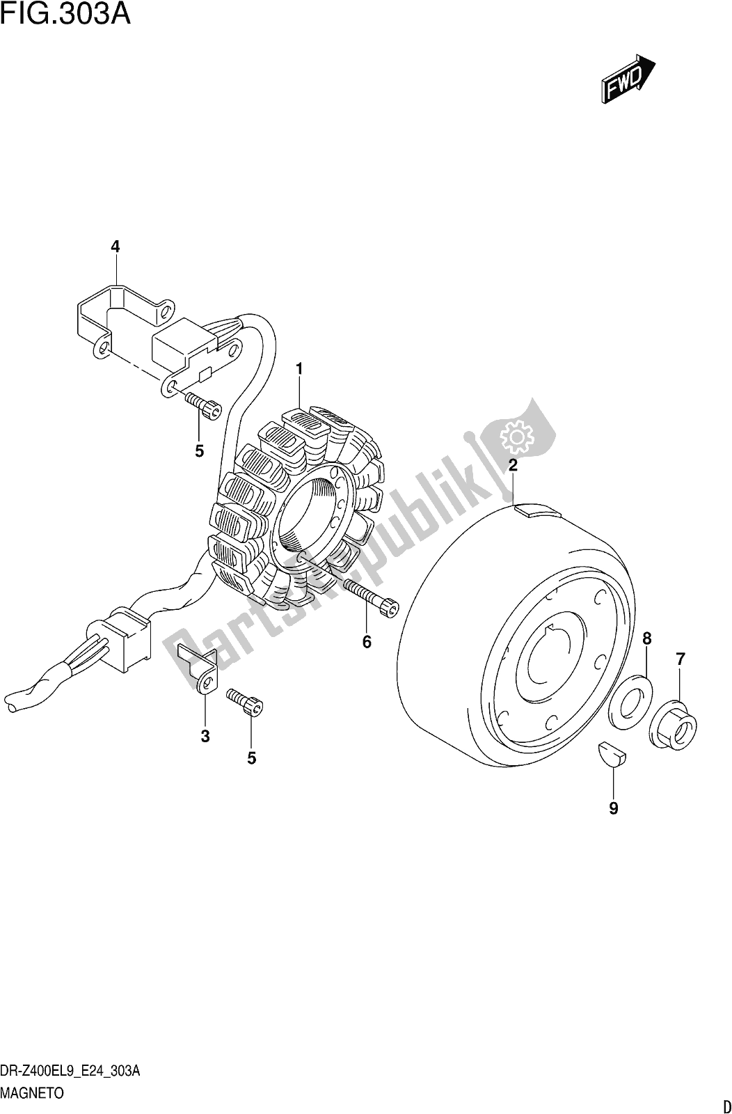 Alle onderdelen voor de Fig. 303a Magneto van de Suzuki DR-Z 400E 2019