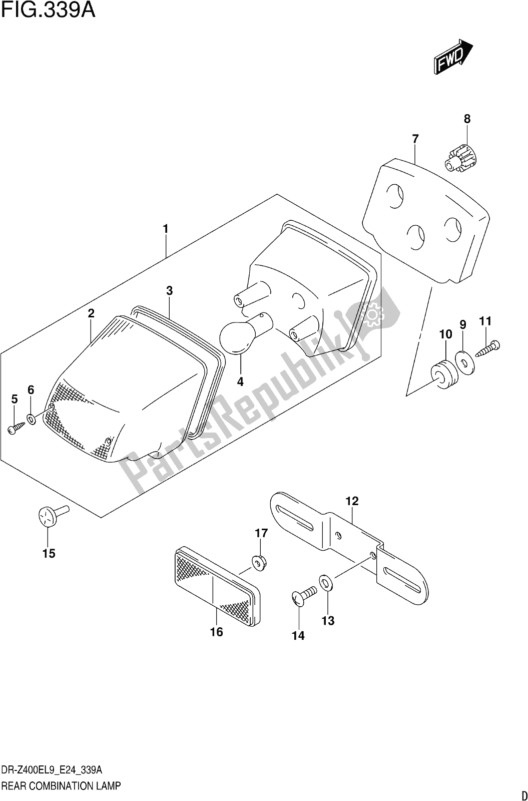 All parts for the Fig. 339a Rear Combination Lamp of the Suzuki DR-Z 400E 2019