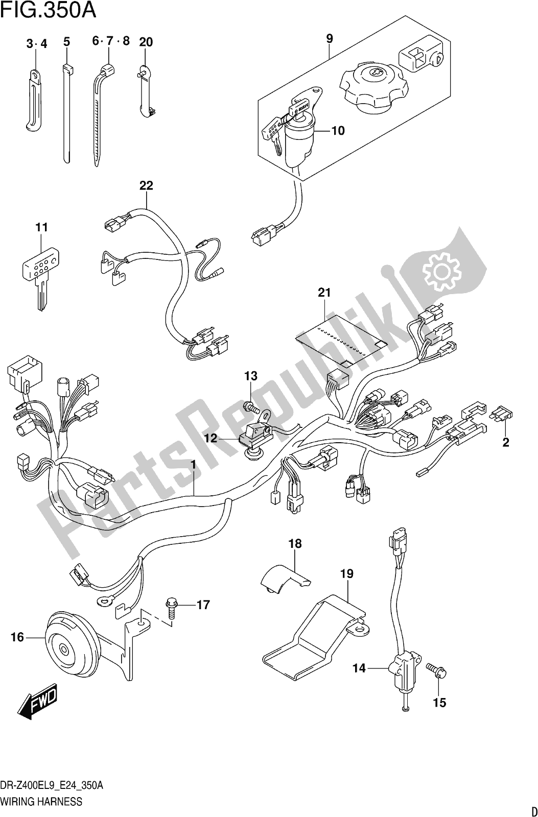 Alle onderdelen voor de Fig. 350a Wiring Harness van de Suzuki DR-Z 400E 2019