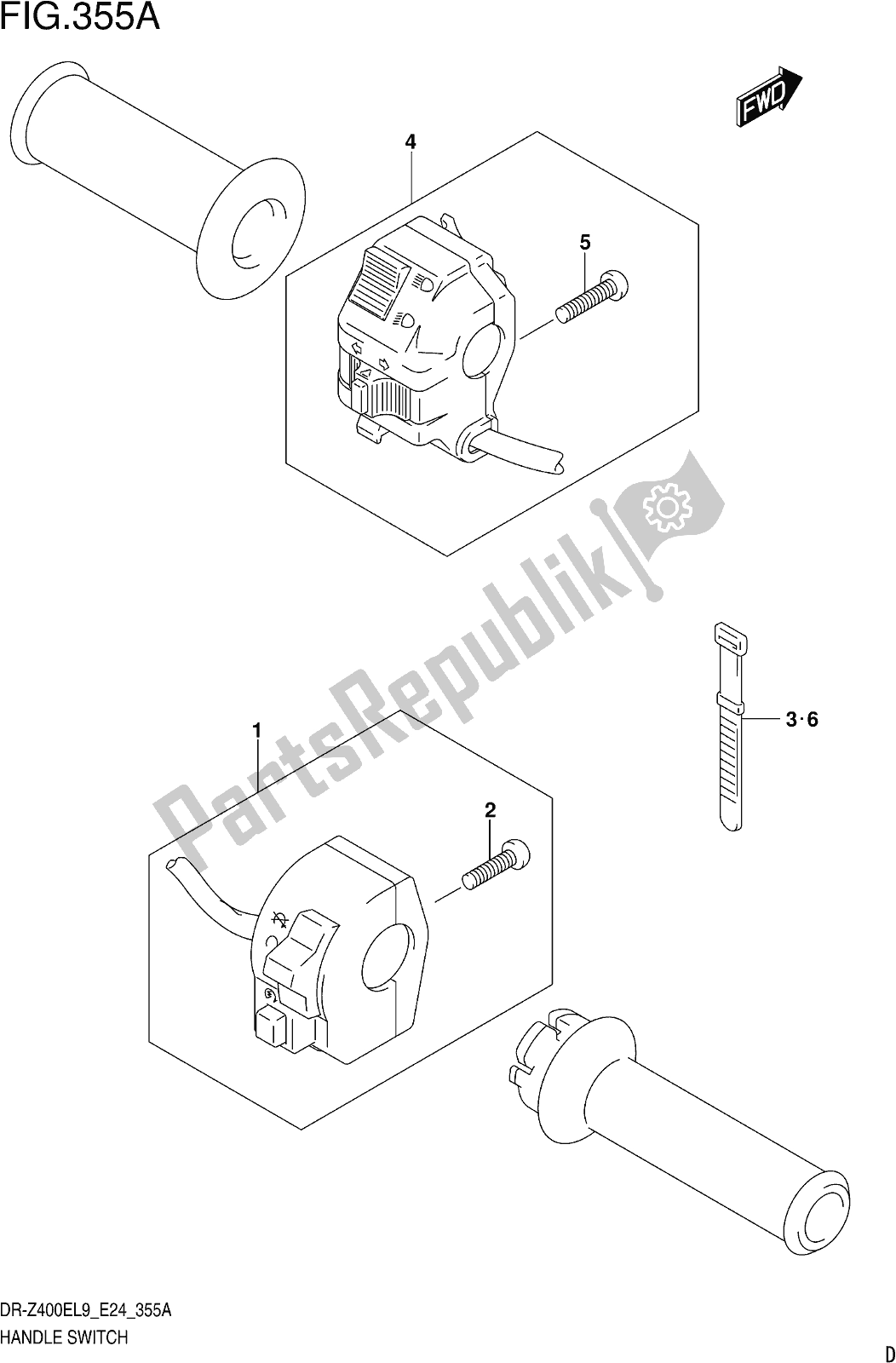 All parts for the Fig. 355a Handle Switch of the Suzuki DR-Z 400E 2019