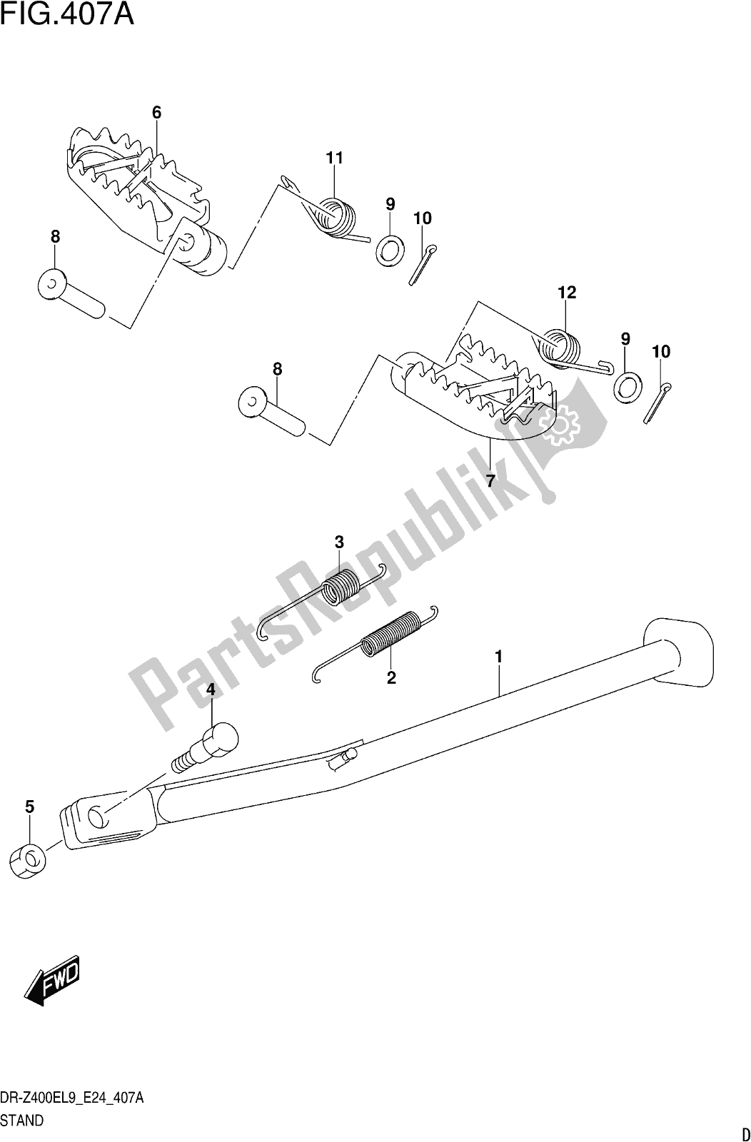 Toutes les pièces pour le Fig. 407a Stand du Suzuki DR-Z 400E 2019