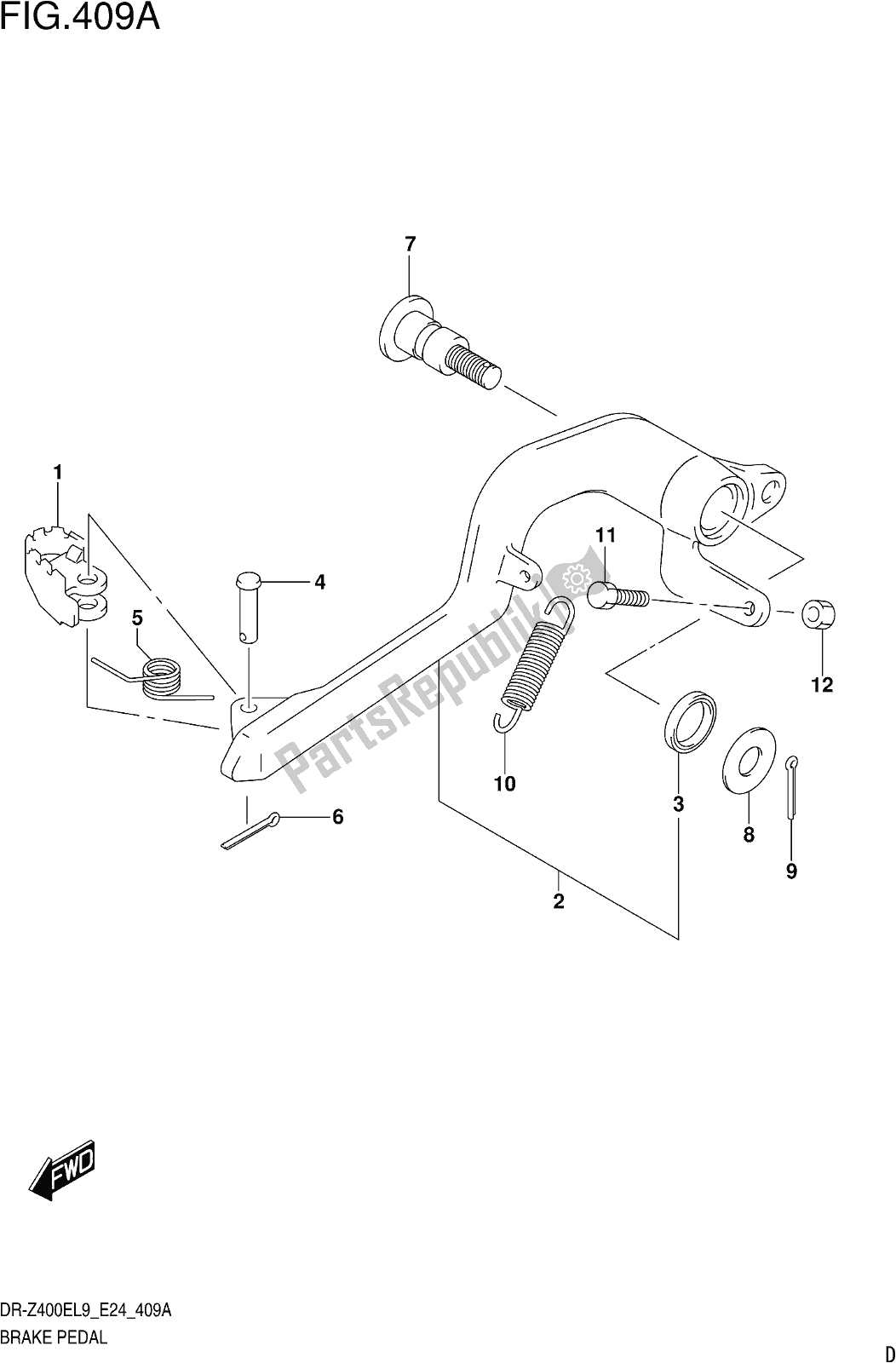 All parts for the Fig. 409a Brake Pedal of the Suzuki DR-Z 400E 2019