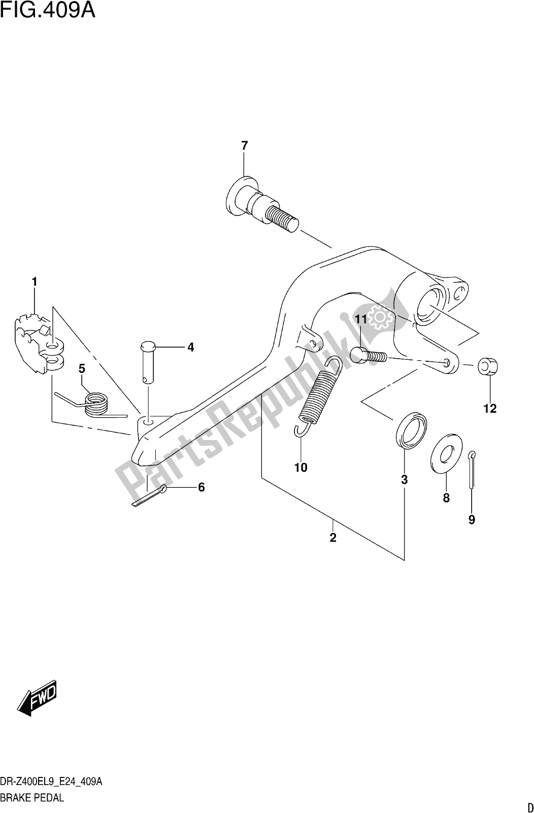 All parts for the Fig. 409a Brake Pedal of the Suzuki DR-Z 400E 2019