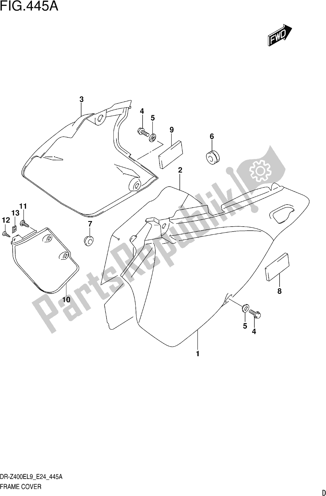 All parts for the Fig. 445a Frame Cover of the Suzuki DR-Z 400E 2019