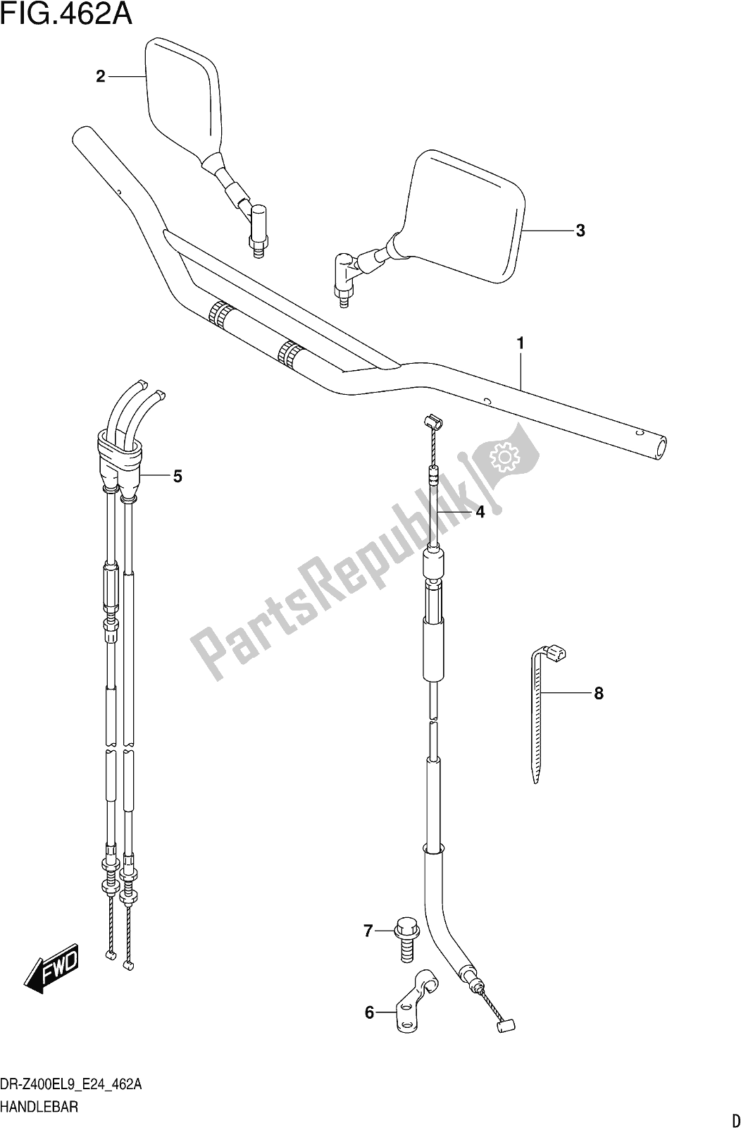 All parts for the Fig. 462a Handlebar of the Suzuki DR-Z 400E 2019