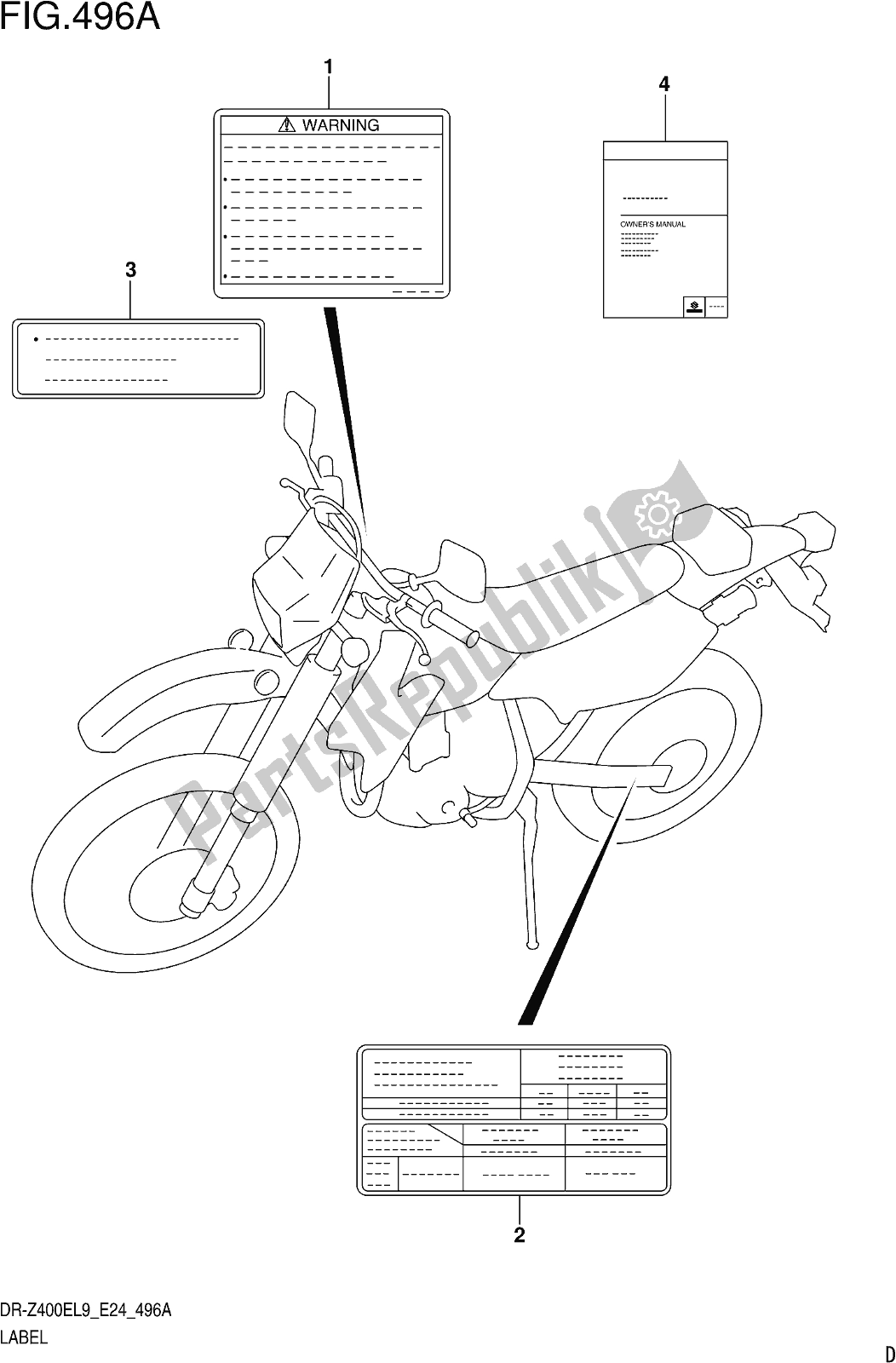 Todas as partes de Fig. 496a Label do Suzuki DR-Z 400E 2019