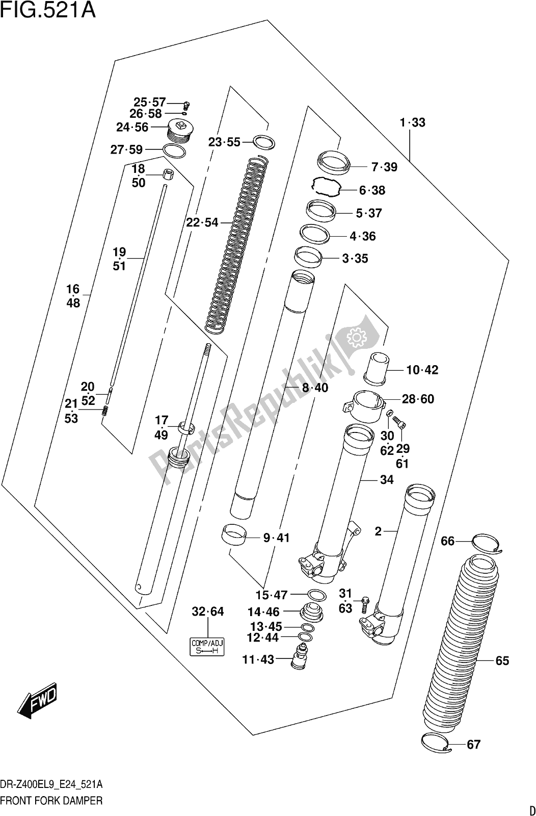 Todas as partes de Fig. 521a Front Fork Damper do Suzuki DR-Z 400E 2019