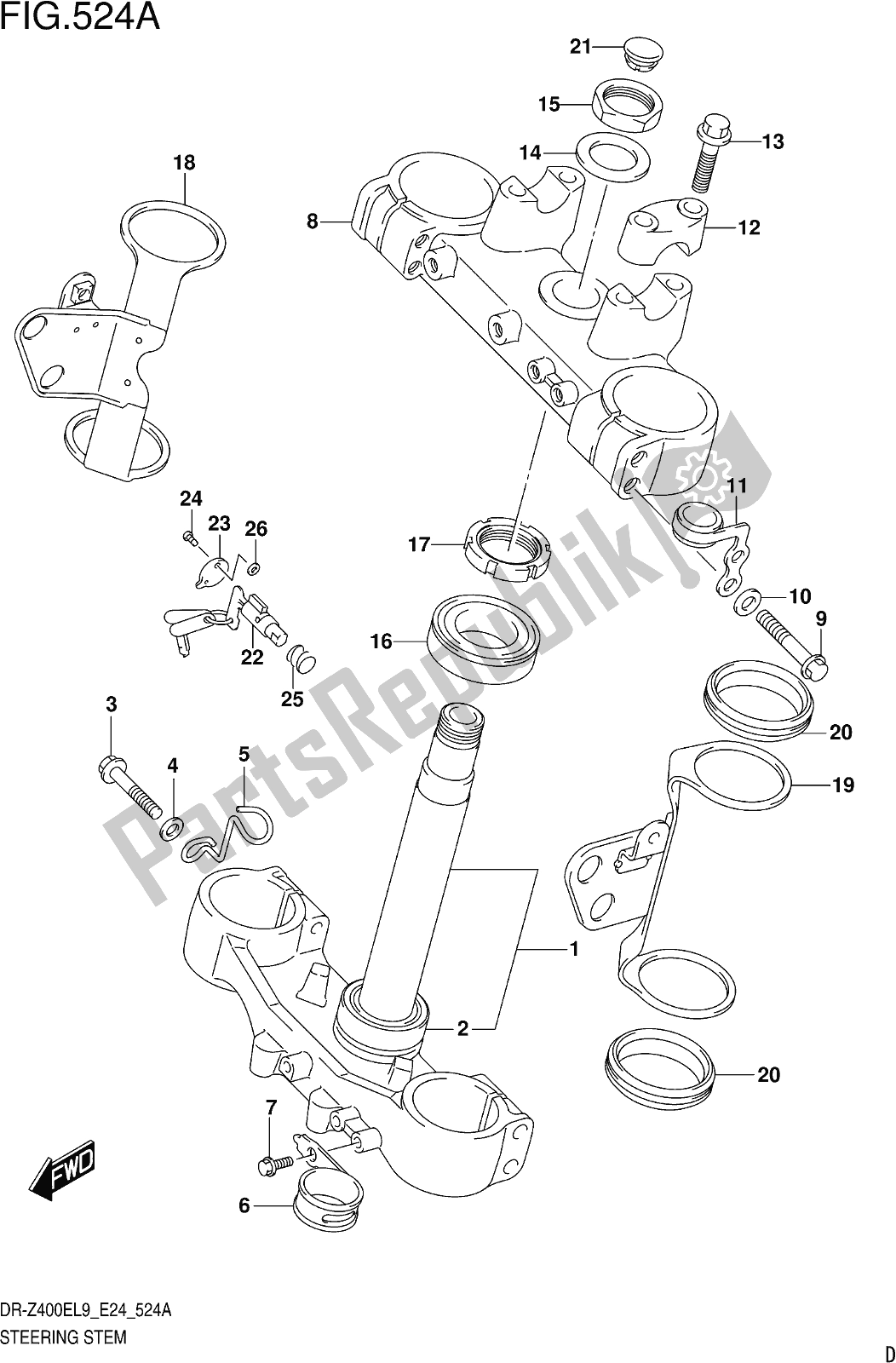 Alle onderdelen voor de Fig. 524a Steering Stem van de Suzuki DR-Z 400E 2019