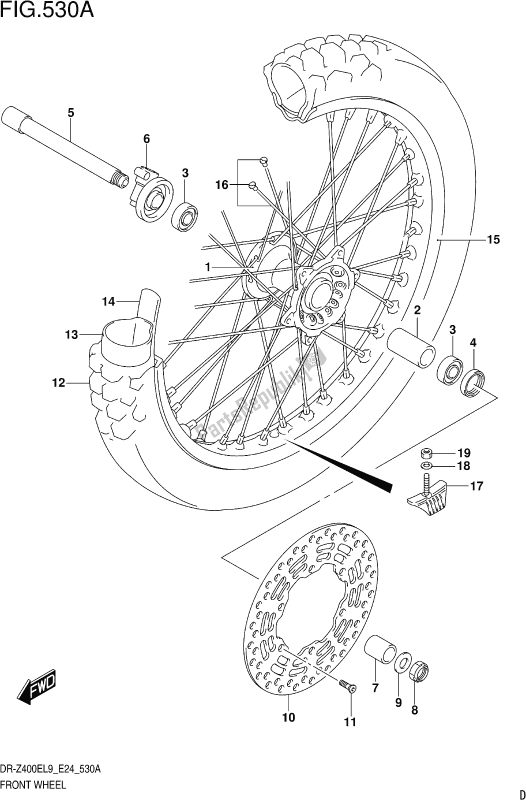 Wszystkie części do Fig. 530a Front Wheel Suzuki DR-Z 400E 2019