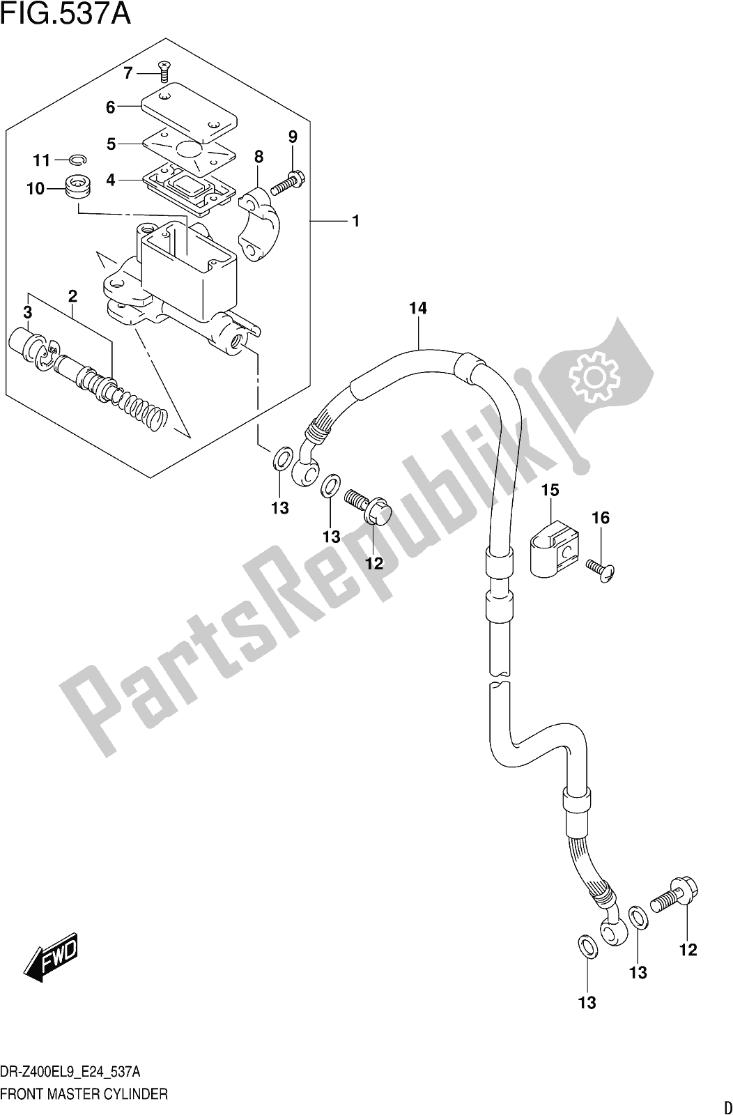 Alle onderdelen voor de Fig. 537a Front Master Cylinder van de Suzuki DR-Z 400E 2019