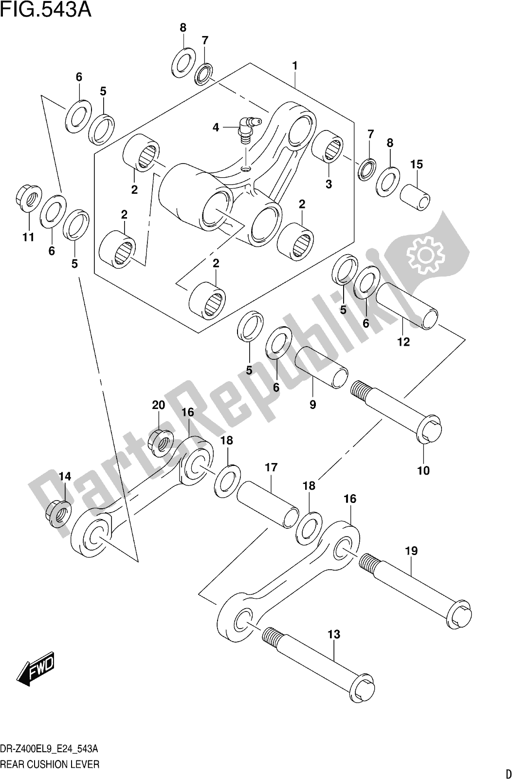 All parts for the Fig. 543a Rear Cushion Lever of the Suzuki DR-Z 400E 2019