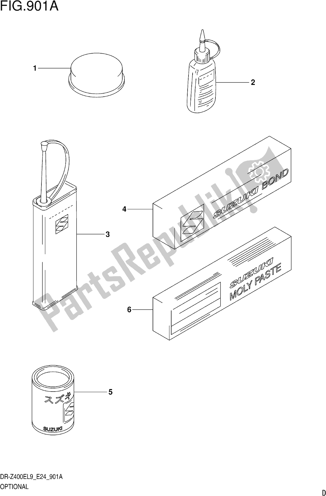 All parts for the Fig. 901a Optional of the Suzuki DR-Z 400E 2019