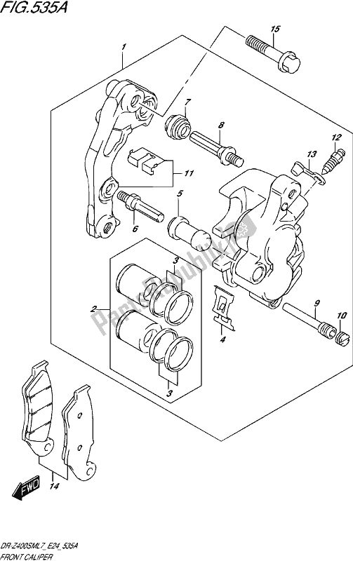 All parts for the Front Caliper of the Suzuki DR-Z 400 SM 2017