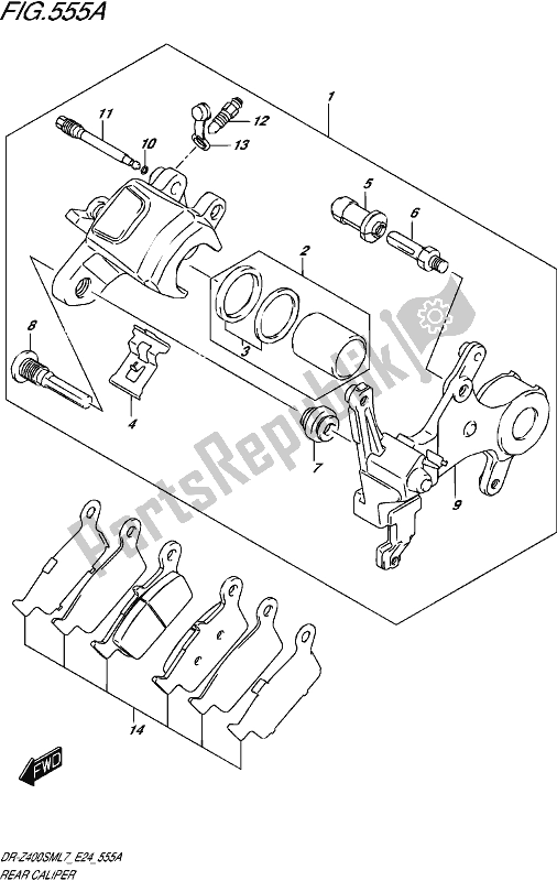 All parts for the Rear Caliper of the Suzuki DR-Z 400 SM 2017