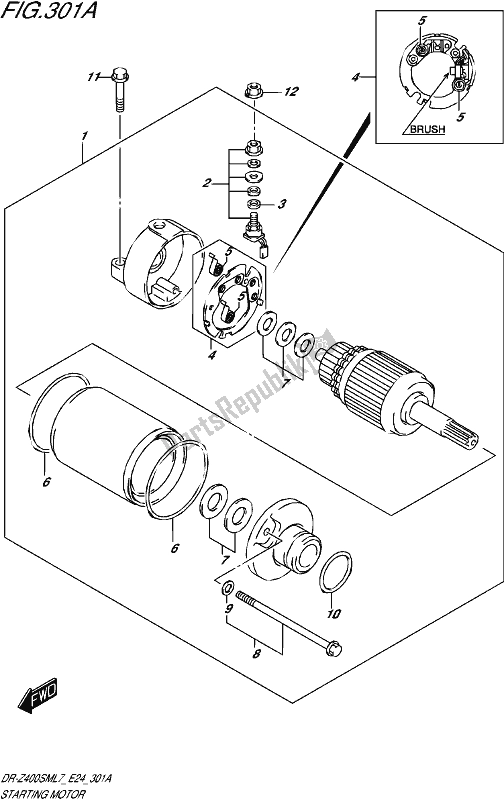 All parts for the Starting Motor of the Suzuki DR-Z 400 SM 2017