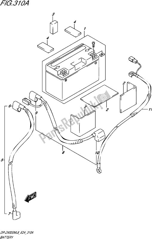 All parts for the Battery of the Suzuki DR-Z 400 SM 2018