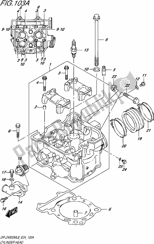 All parts for the Cylinder Head of the Suzuki DR-Z 400 SM 2018