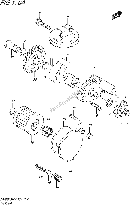 All parts for the Oil Pump of the Suzuki DR-Z 400 SM 2018
