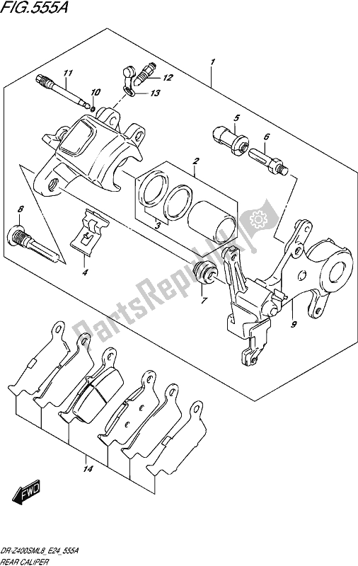 All parts for the Rear Caliper of the Suzuki DR-Z 400 SM 2018