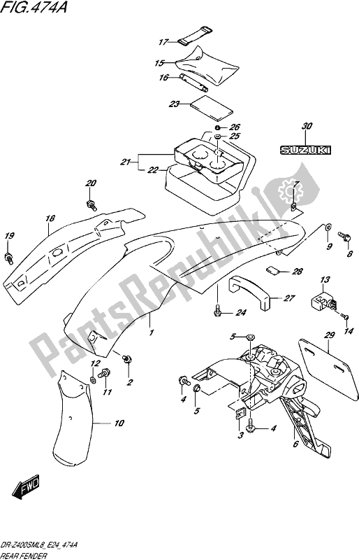 All parts for the Rear Fender of the Suzuki DR-Z 400 SM 2018