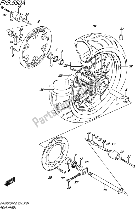 All parts for the Rear Wheel of the Suzuki DR-Z 400 SM 2018