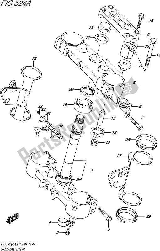 All parts for the Steering Stem of the Suzuki DR-Z 400 SM 2018