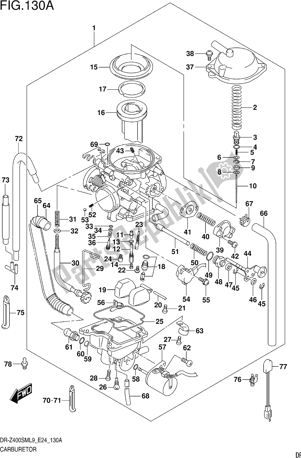 Alle onderdelen voor de Fig. 130a Carburetor van de Suzuki DR-Z 400 SM 2019