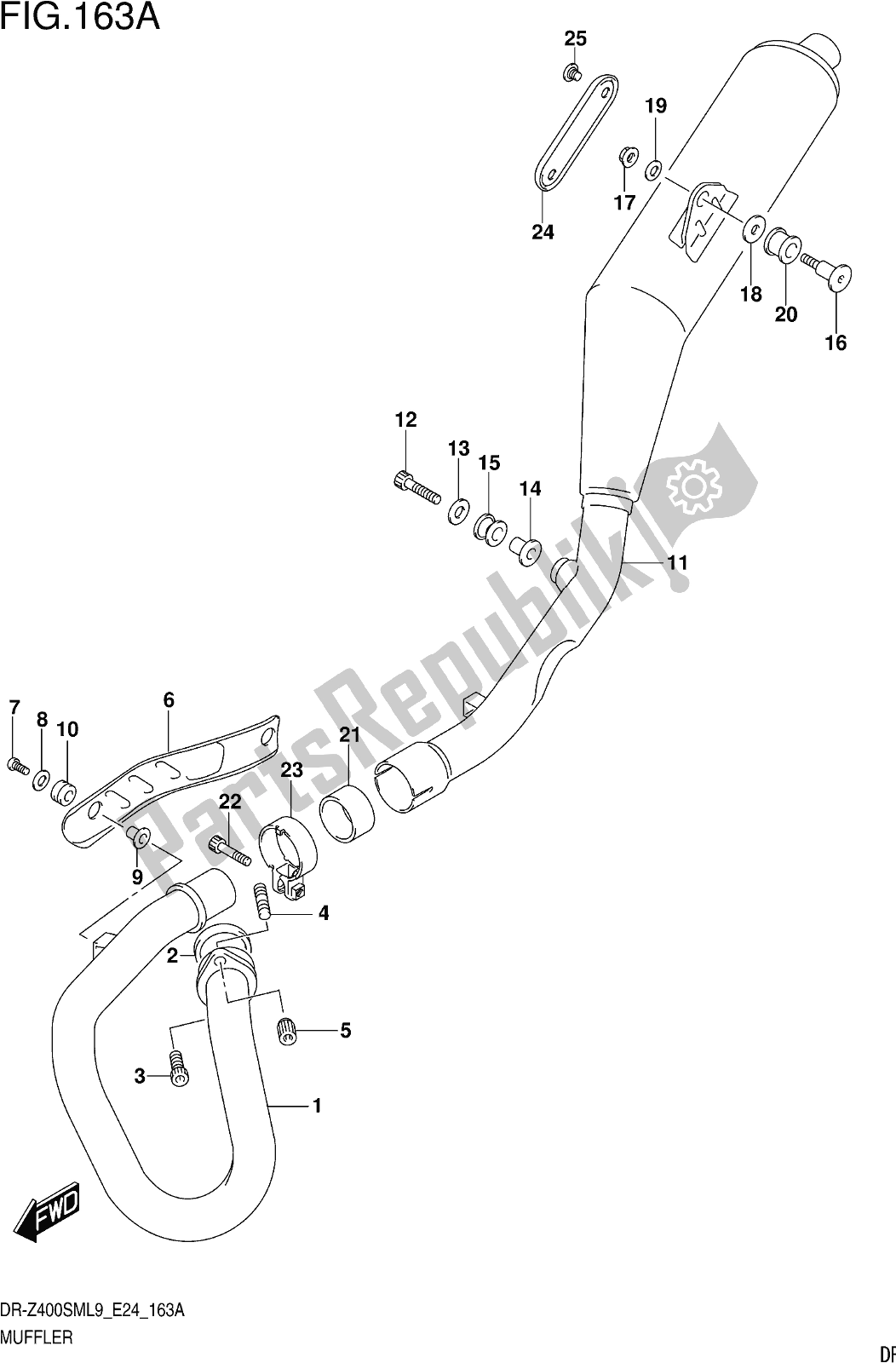 Todas as partes de Fig. 163a Muffler do Suzuki DR-Z 400 SM 2019