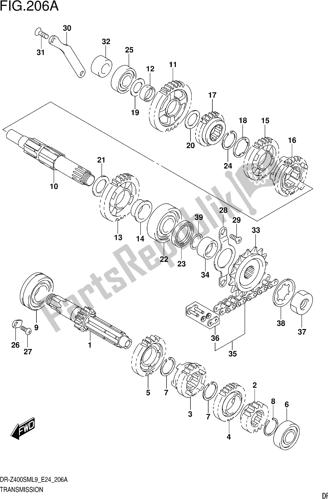 Tutte le parti per il Fig. 206a Transmission del Suzuki DR-Z 400 SM 2019