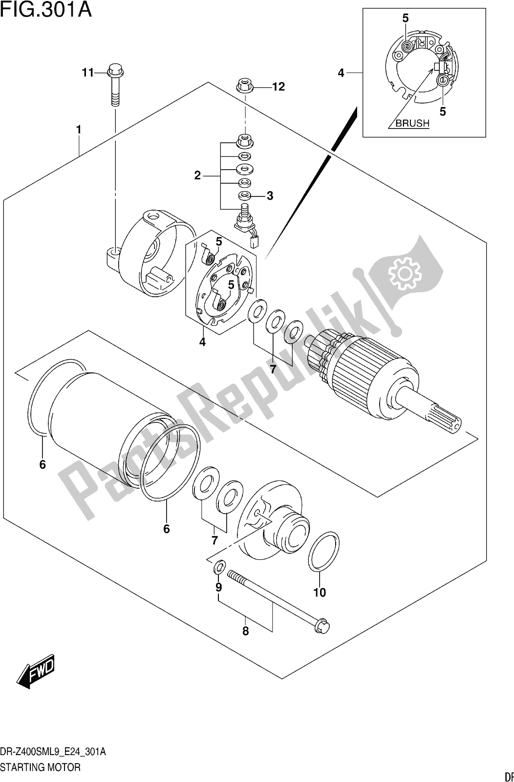 All parts for the Fig. 301a Starting Motor of the Suzuki DR-Z 400 SM 2019