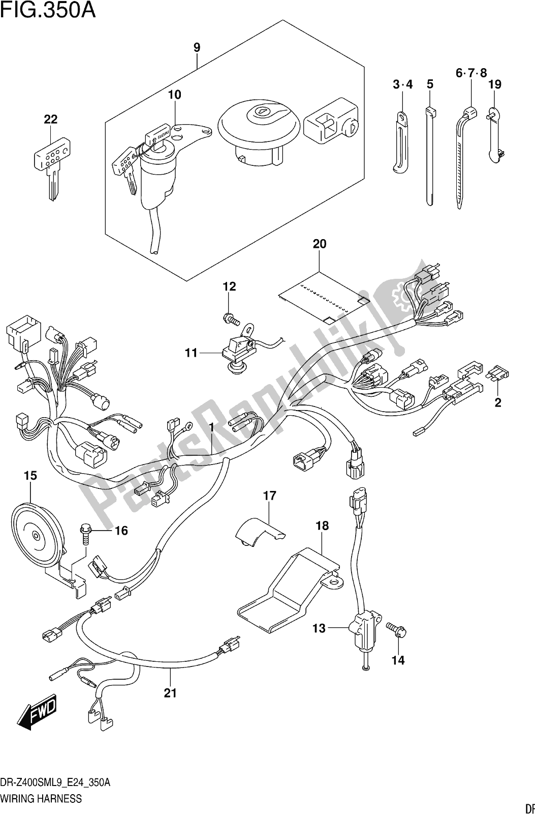Todas as partes de Fig. 350a Wiring Harness do Suzuki DR-Z 400 SM 2019