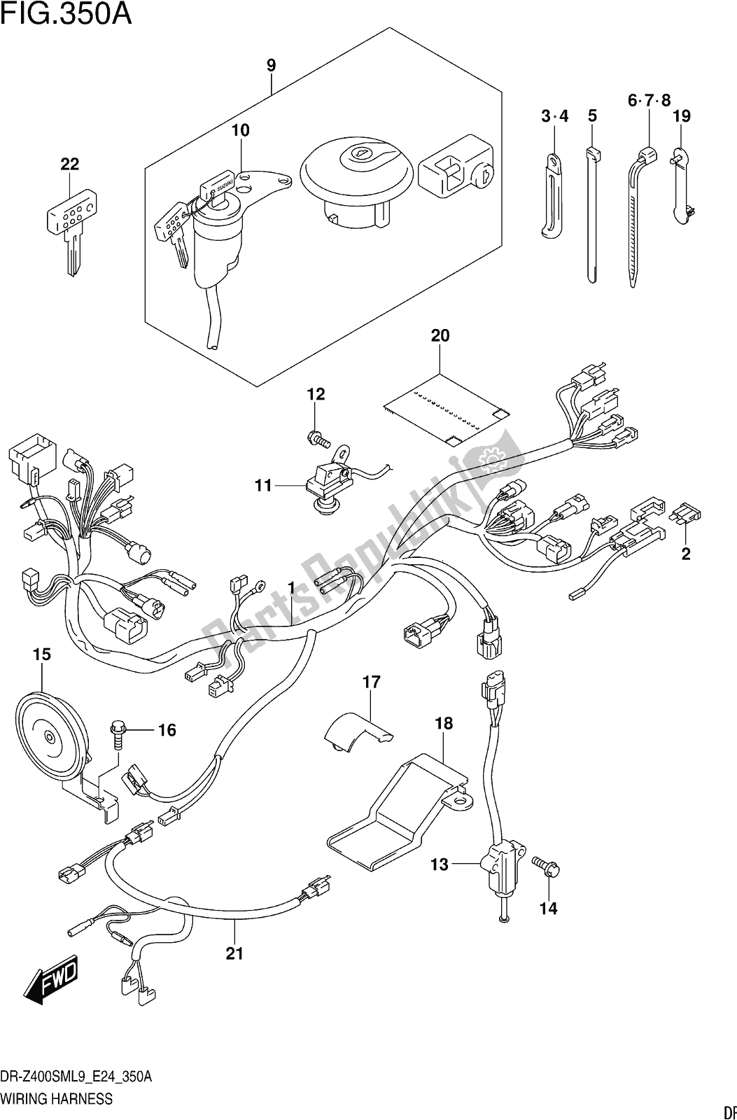 Todas as partes de Fig. 350a Wiring Harness do Suzuki DR-Z 400 SM 2019