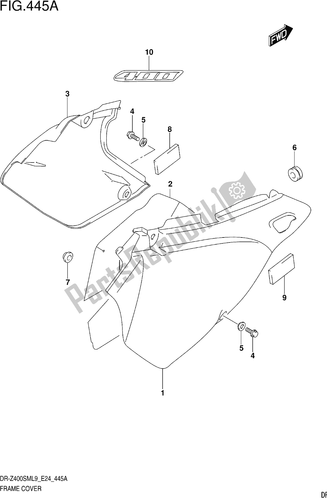 Alle onderdelen voor de Fig. 445a Frame Cover van de Suzuki DR-Z 400 SM 2019