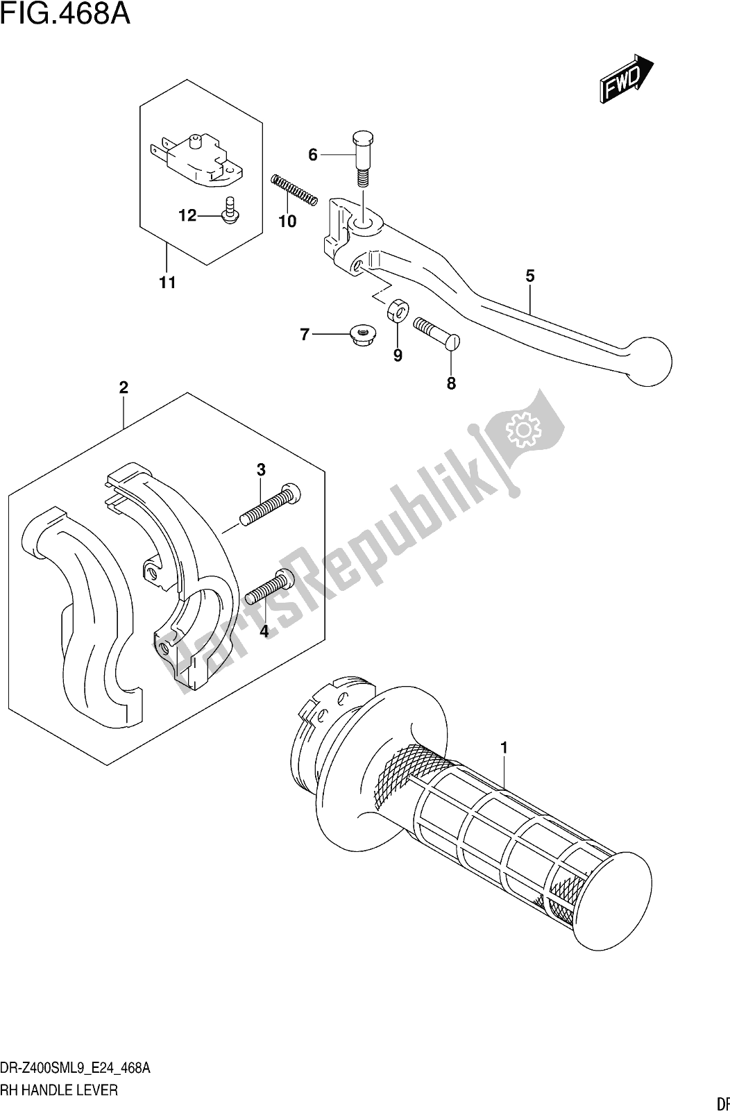 All parts for the Fig. 468a Rh Handle Lever of the Suzuki DR-Z 400 SM 2019