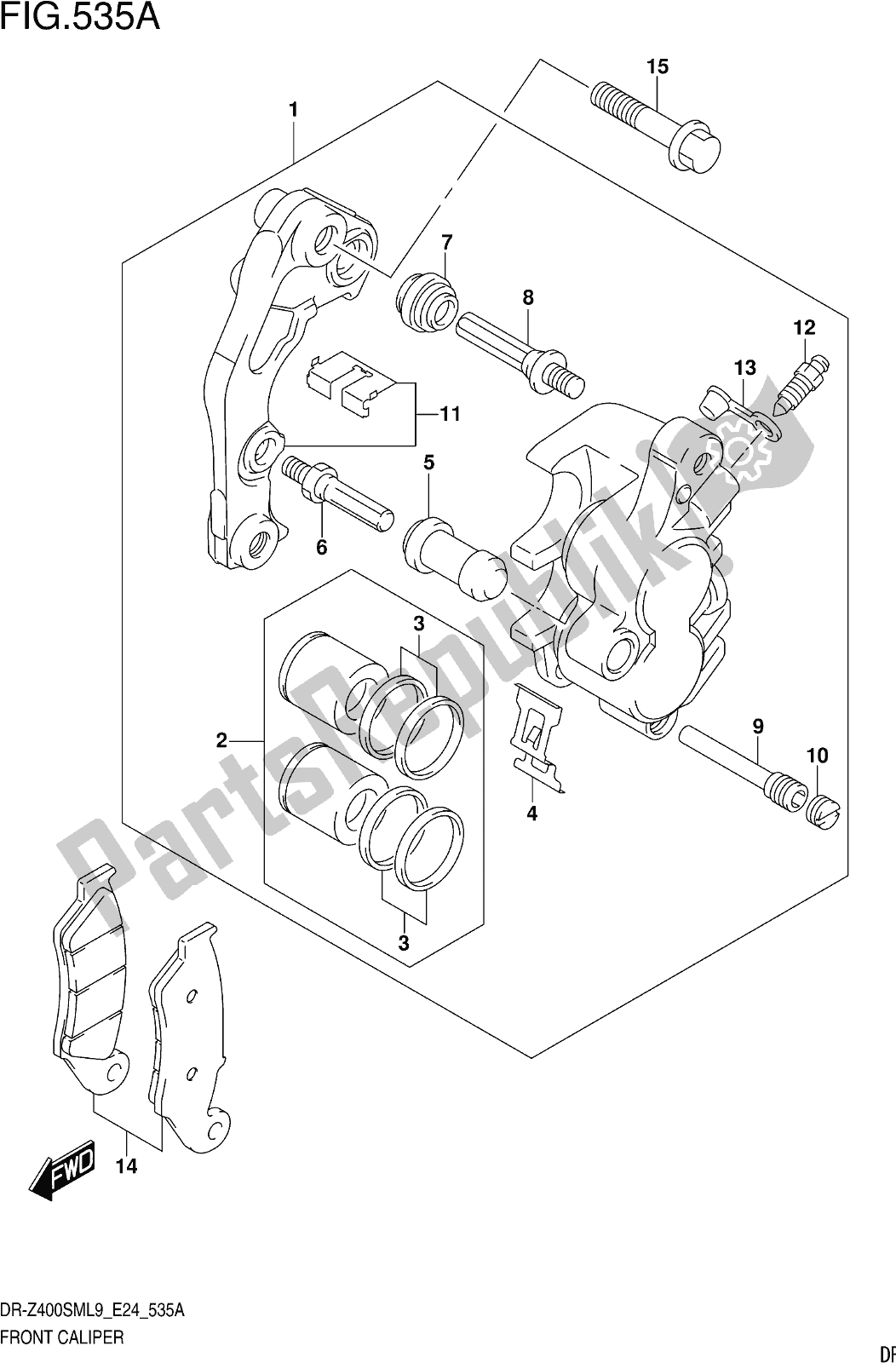 All parts for the Fig. 535a Front Caliper of the Suzuki DR-Z 400 SM 2019