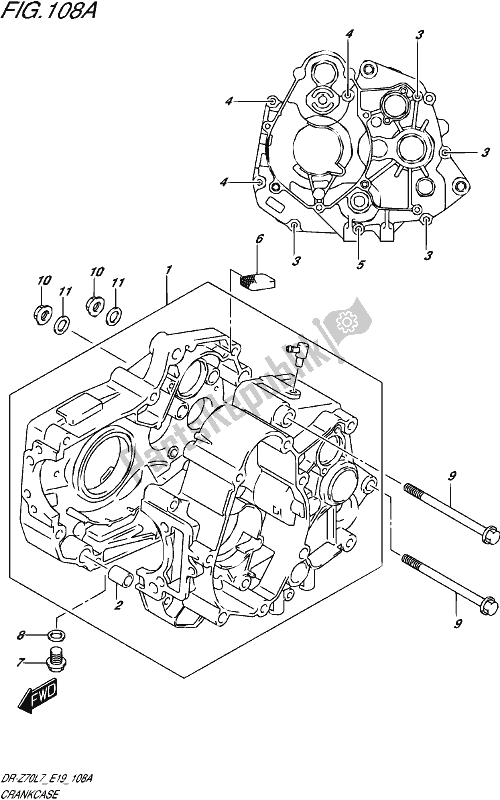 All parts for the Crankcase of the Suzuki DR-Z 70 2017