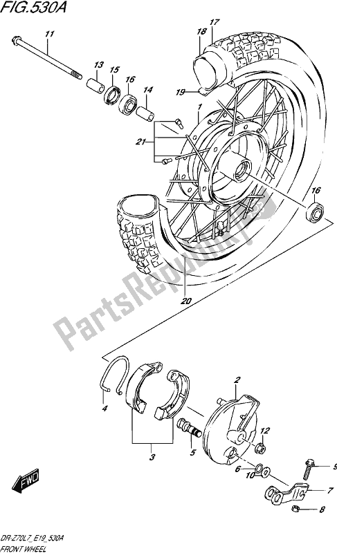 All parts for the Front Wheel of the Suzuki DR-Z 70 2017