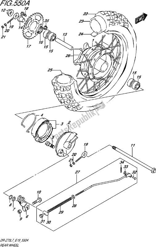 Toutes les pièces pour le Roue Arrière du Suzuki DR-Z 70 2017