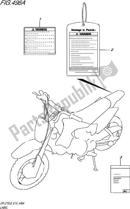 Tutte le parti per il Etichetta del Suzuki DR-Z 70 2018