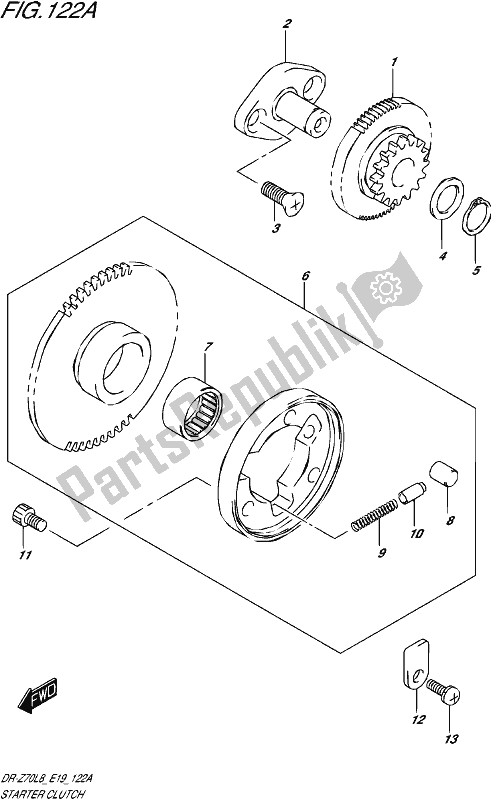 All parts for the Starter Clutch of the Suzuki DR-Z 70 2018